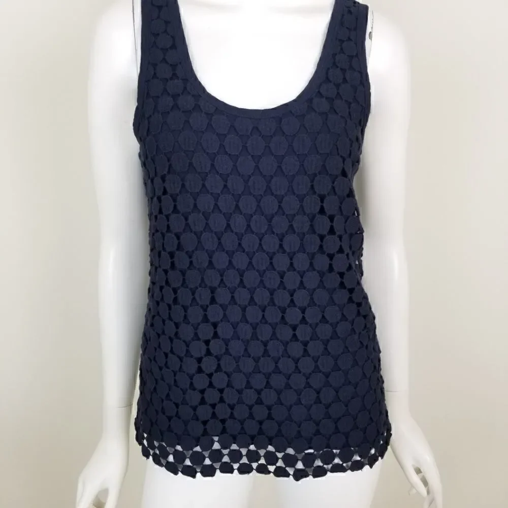 J. Crew Womens Size Small Navy Blue Tiered Dot Racerback Tank Top